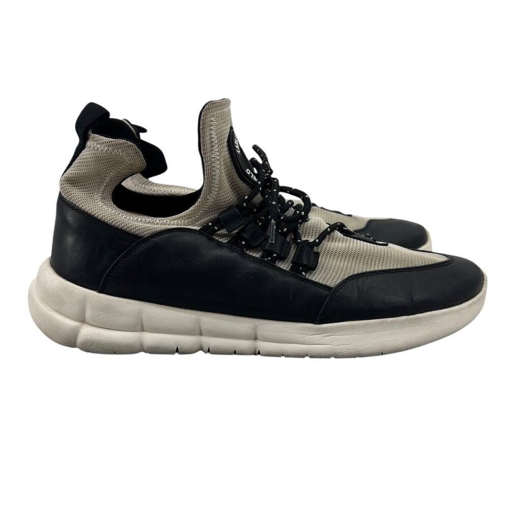 Karl Lagerfeld Mens 10.5 Sneaker Black White Slip On Sock Shoes Low Top LF9S8415